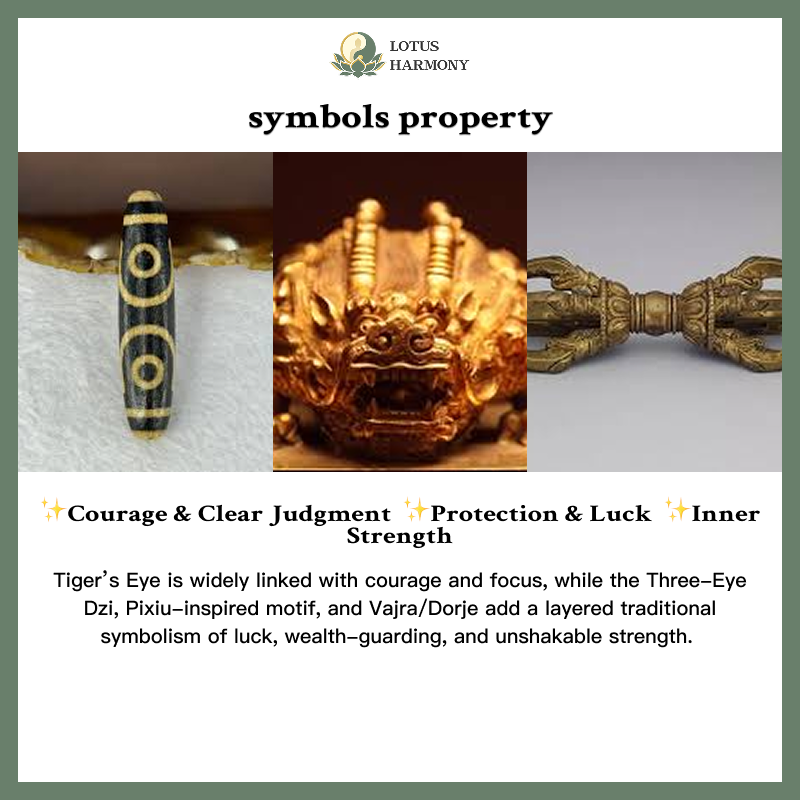 Tiger’s Eye + Golden Rutilated Quartz — Protection & Wealth Dzi Pixiu Vajra Bracelet