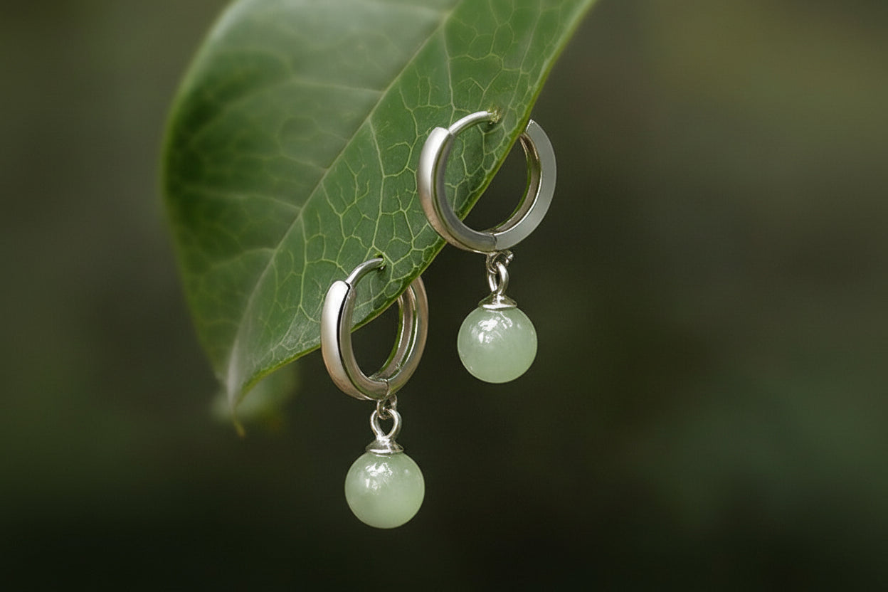 Round Jade Bead Prosperity Earrings