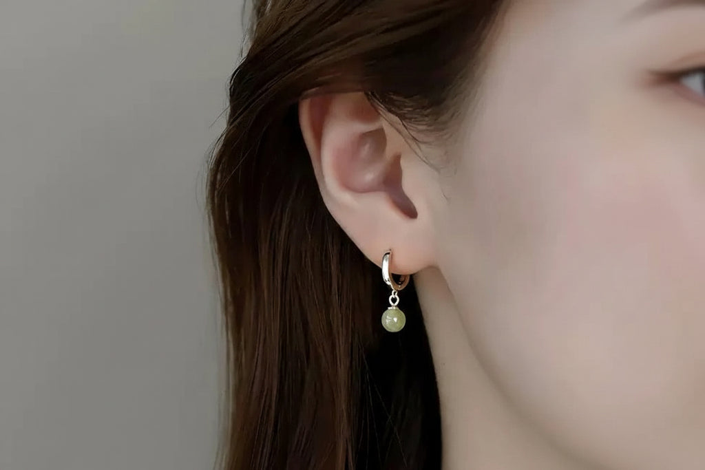 Round Jade Bead Prosperity Earrings