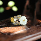 925 Silver Plated Copper White Jade Plum Flower Leaf Luck Ring