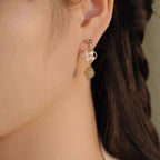 Tridacna Stone Flower Jade Bead Blessing Drop Earrings