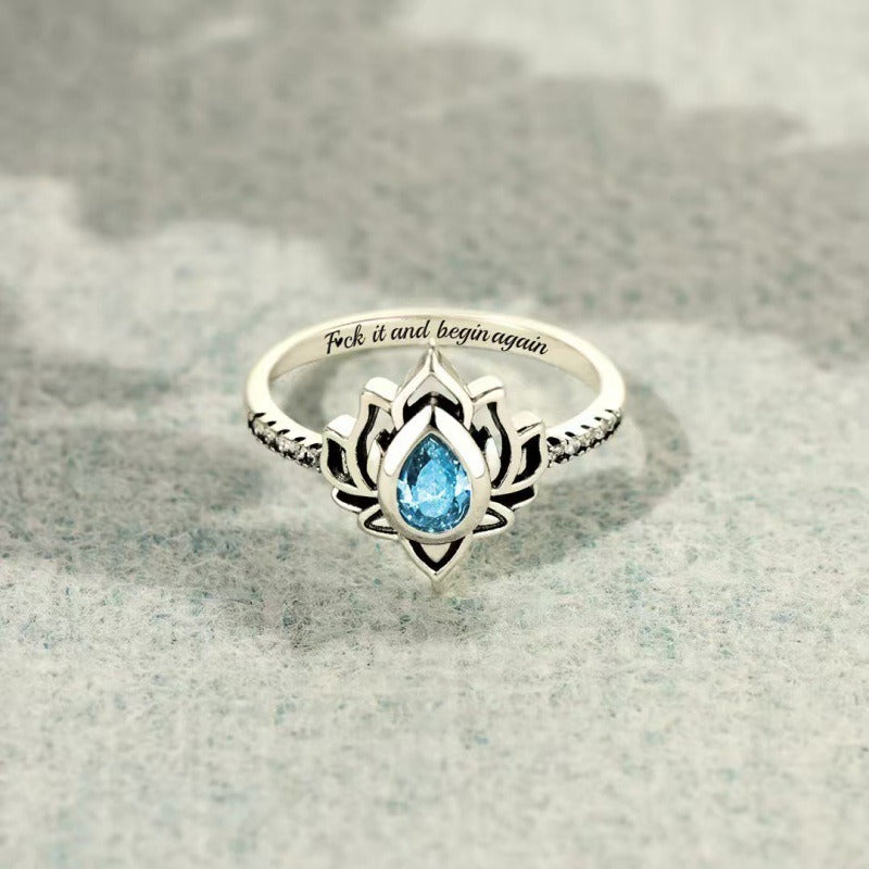 Sterling Silver Lotus Zircon Blessing Protection Ring