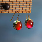 Round Red Corundum Confidence Hook Drop Dangle Earrings