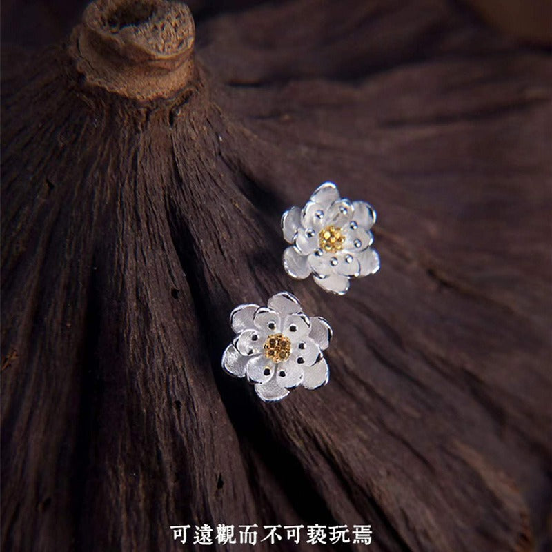925 Sterling Silver Lotus Flower Balance Earrings