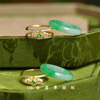 18K Gold Plated Natural Green Chalcedony Strength Ring