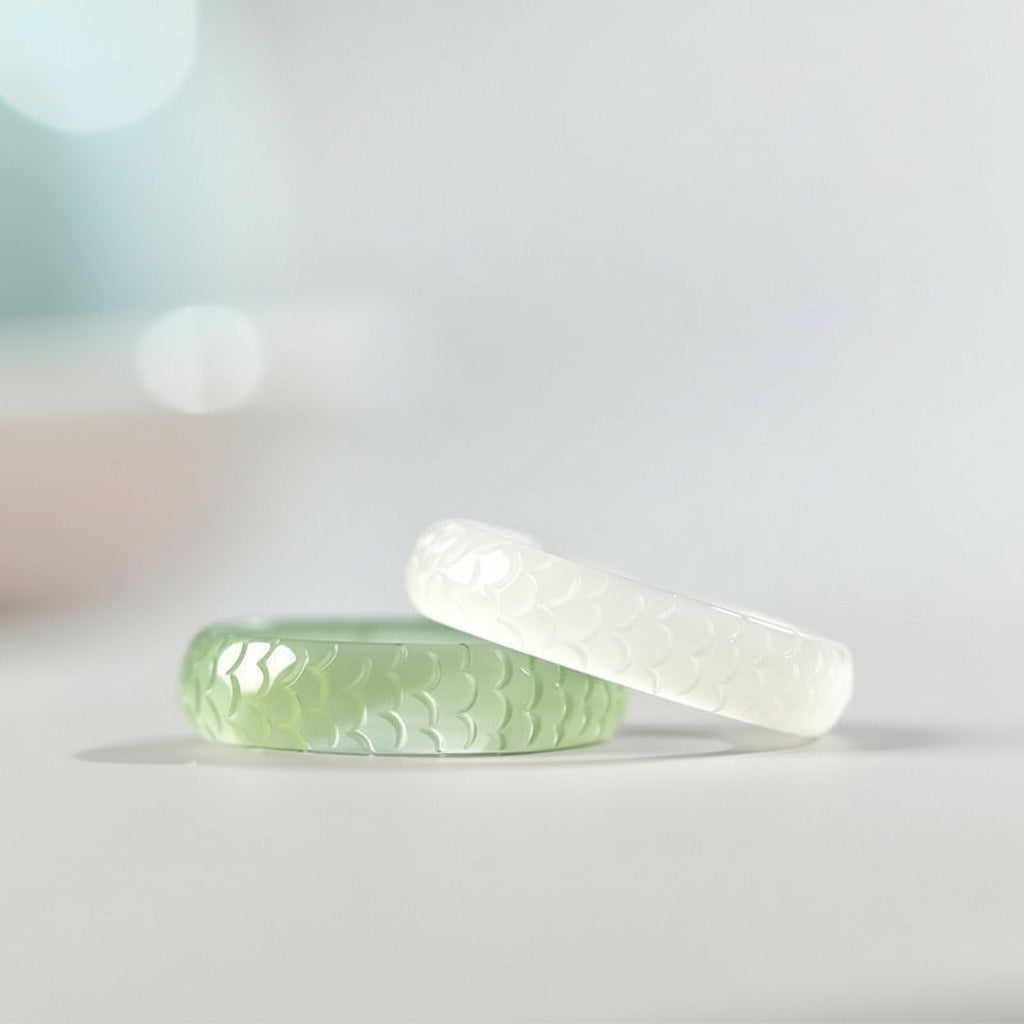 Hetian White Jade Cyan Jade Koi Fish Success Luck Ring