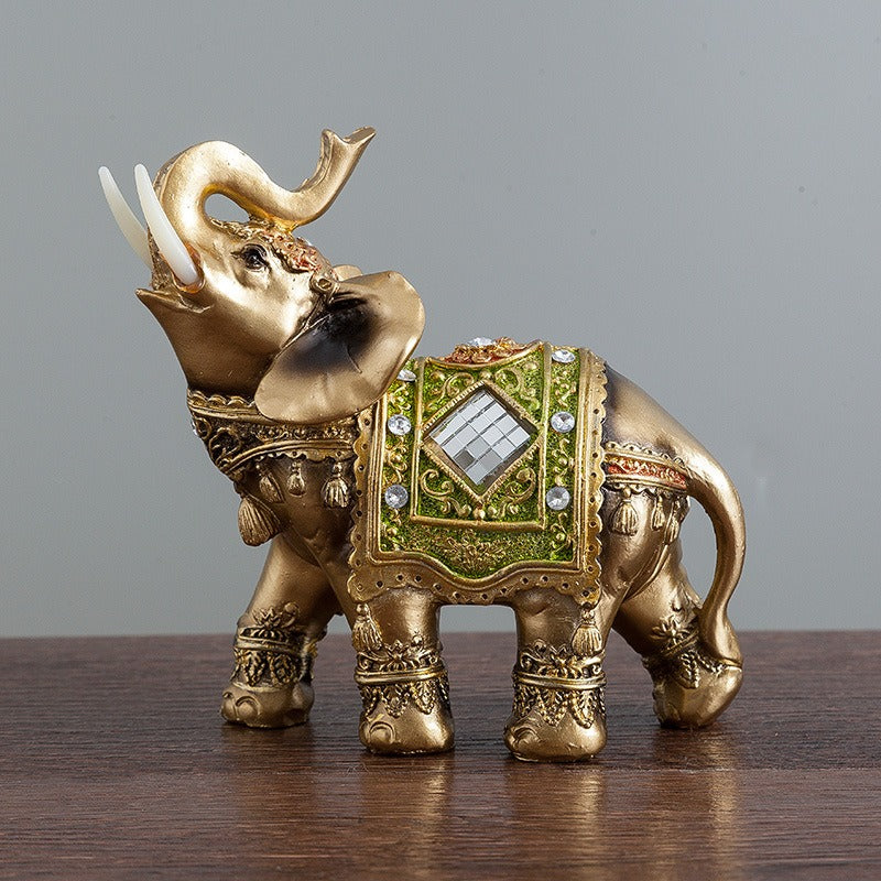 Lucky Feng Shui Green Elephant Statue Sculpture Wealth Figurine Gift Home Decoration