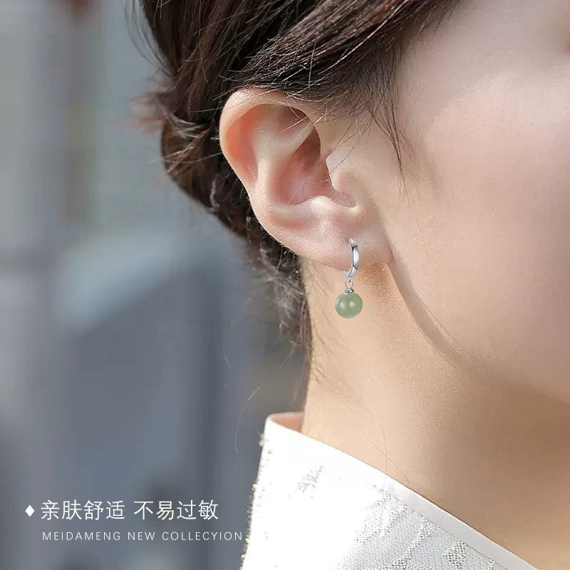 Round Jade Bead Prosperity Earrings