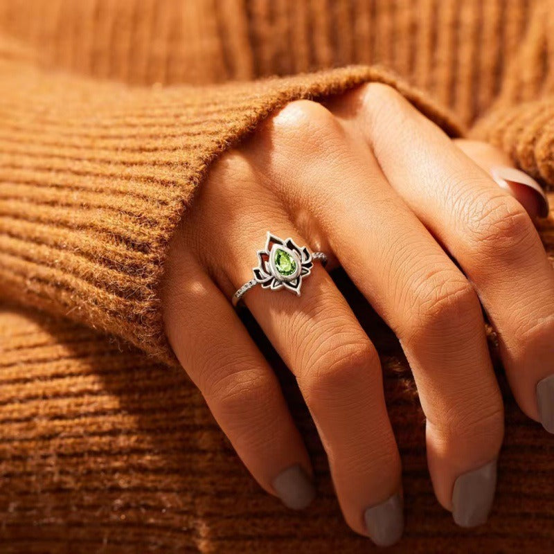Sterling Silver Lotus Zircon Blessing Protection Ring