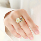 925 Silver Plated Copper White Jade Plum Flower Leaf Luck Ring
