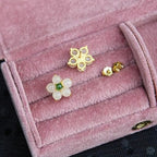 White Jade Flower Luck Blessing Stud Earrings
