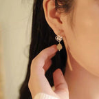 Tridacna Stone Flower Jade Bead Blessing Drop Earrings