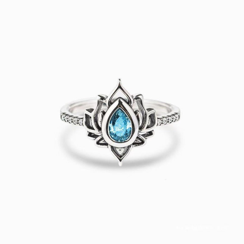 Sterling Silver Lotus Zircon Blessing Protection Ring
