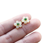 White Jade Flower Luck Blessing Stud Earrings