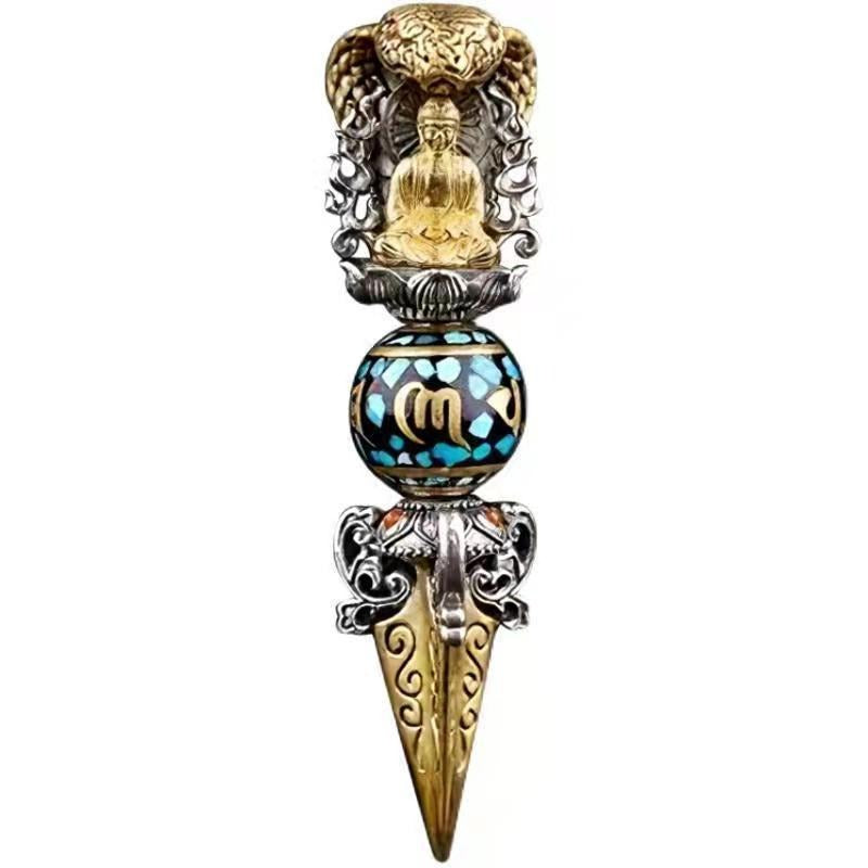 Tibetan Om Mani Padme Hum Buddha Wealth Rotation Necklace Vajra Pendant