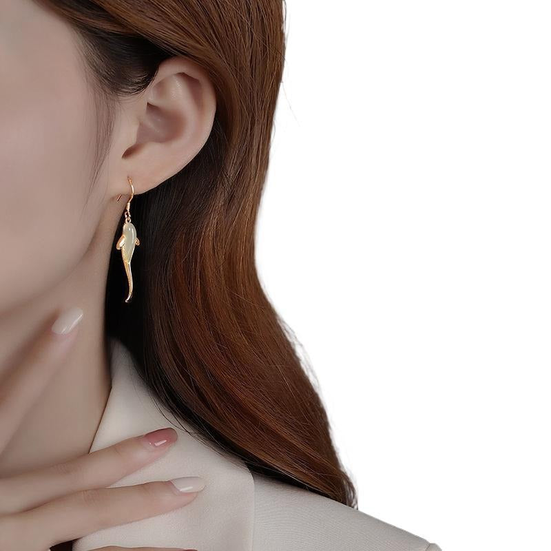 Fish Pattern Jade Luck Dangle Drop Earrings