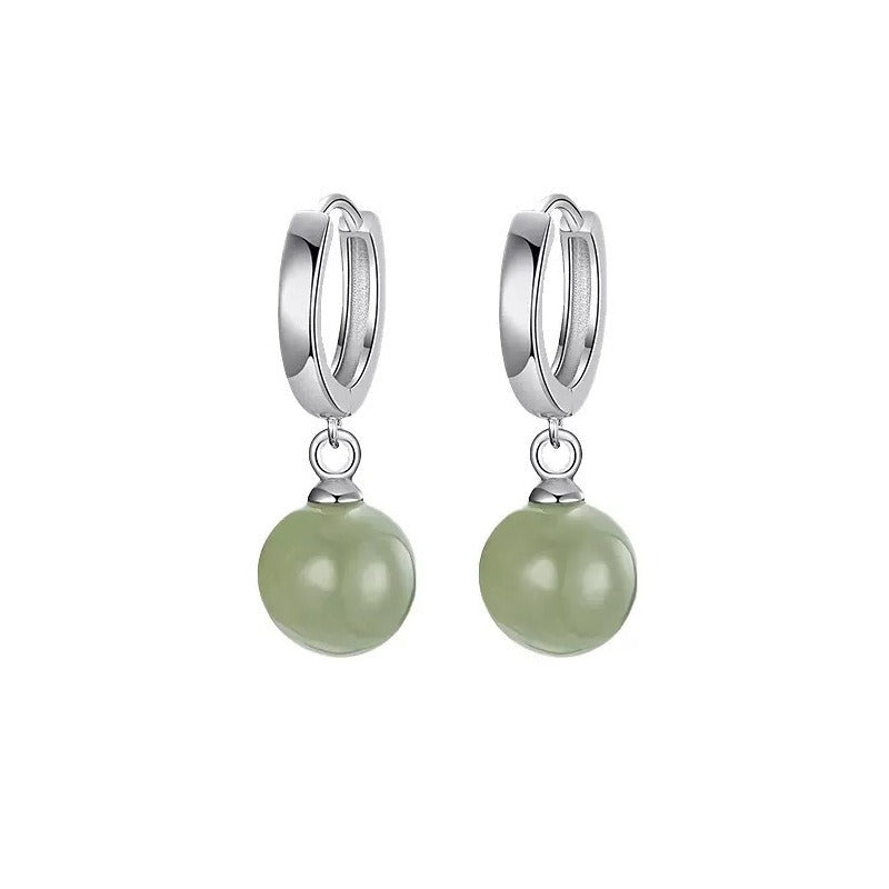 Round Jade Bead Prosperity Earrings