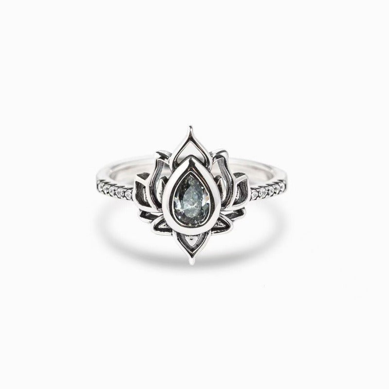 Sterling Silver Lotus Zircon Blessing Protection Ring