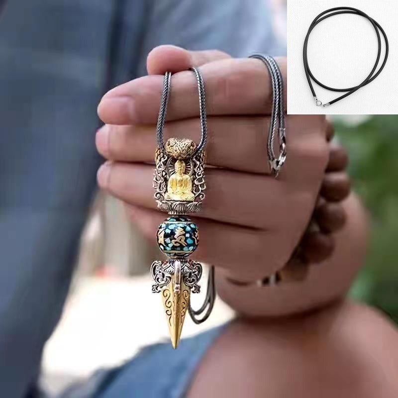 Tibetan Om Mani Padme Hum Buddha Wealth Rotation Necklace Vajra Pendant