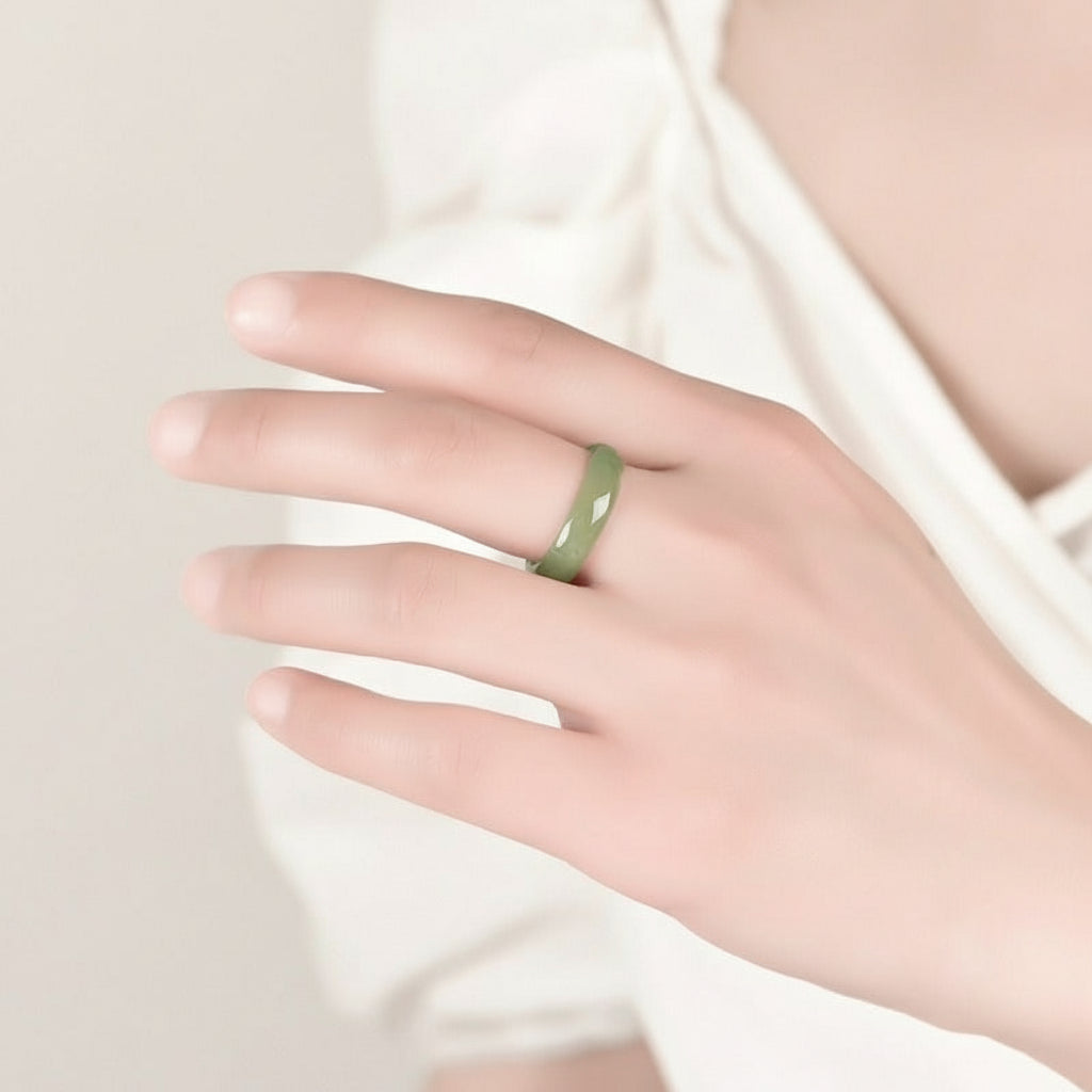 Hetian White Jade Cyan Jade Koi Fish Success Luck Ring