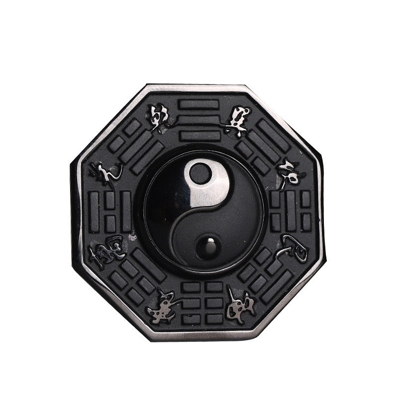 Black Obsidian Taoism Five Sacred Mountains Nine-Character Mantra Carved Purification Yin Yang Necklace Pendant