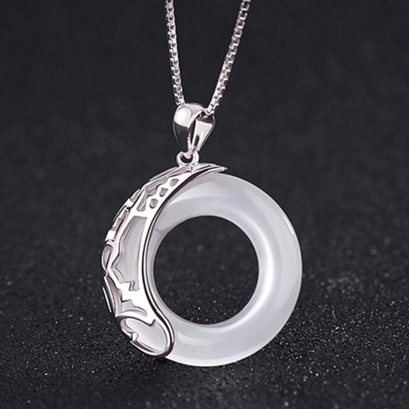 Natural White Jade Koi Lucky Necklace