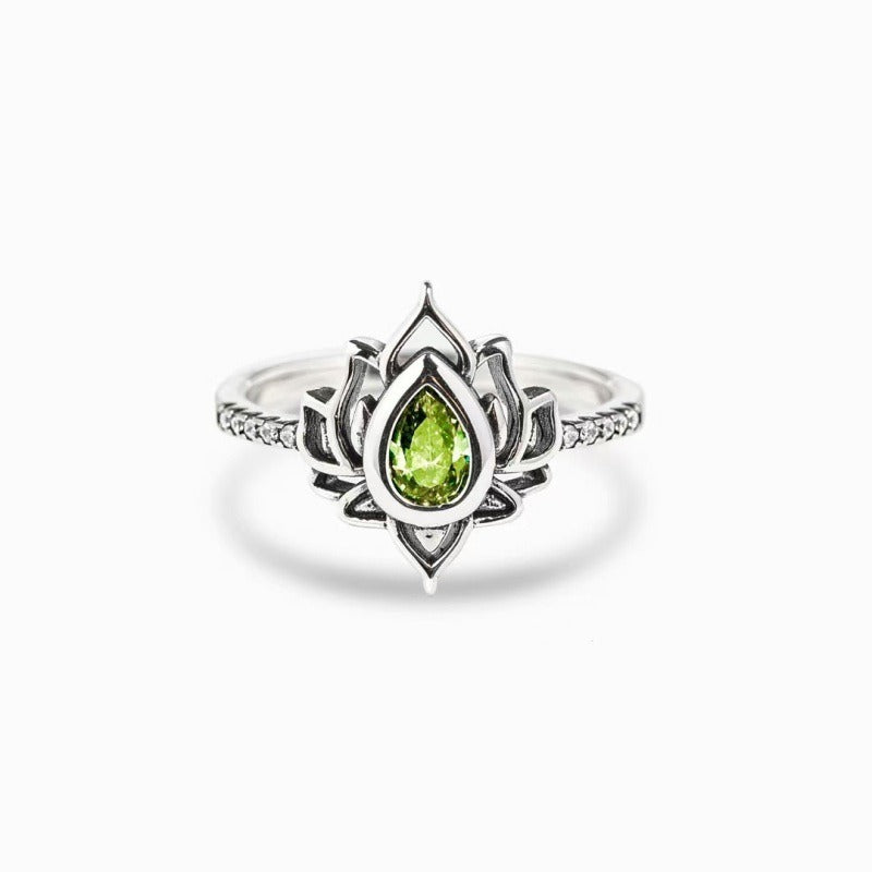 Sterling Silver Lotus Zircon Blessing Protection Ring