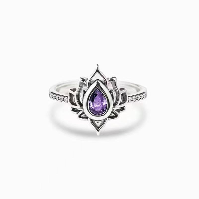 Sterling Silver Lotus Zircon Blessing Protection Ring