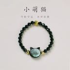 Natural Tridacna Stone Lovely Cat 14K Gold Plated Blessing Ring