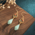 Magnolia Flower Jade Water Drop Prosperity Dangle Earrings