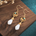 Magnolia Flower Jade Water Drop Prosperity Dangle Earrings