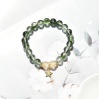 White Crackle Quartz, Green Phantom & Golden Rutilated Quartz “Emerald Forest” Star Bracelet