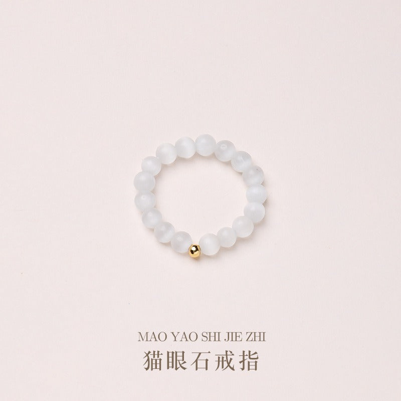 Natural Tridacna Stone Lovely Cat 14K Gold Plated Blessing Ring