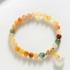 Golden Silk Jade & Strawberry Quartz Peace Amulet Bracelet