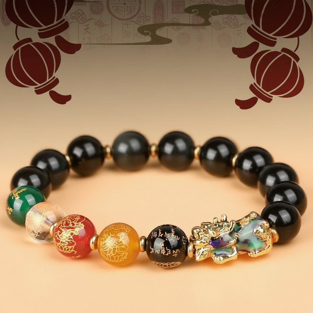 Obsidian Color-Changing Gold Sand Pixiu Wealth Bracelet