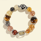 Tiger Eye & Black Gold Super Seven with Three-Eyed Dzi Golden Wealth Beast Bracelet
