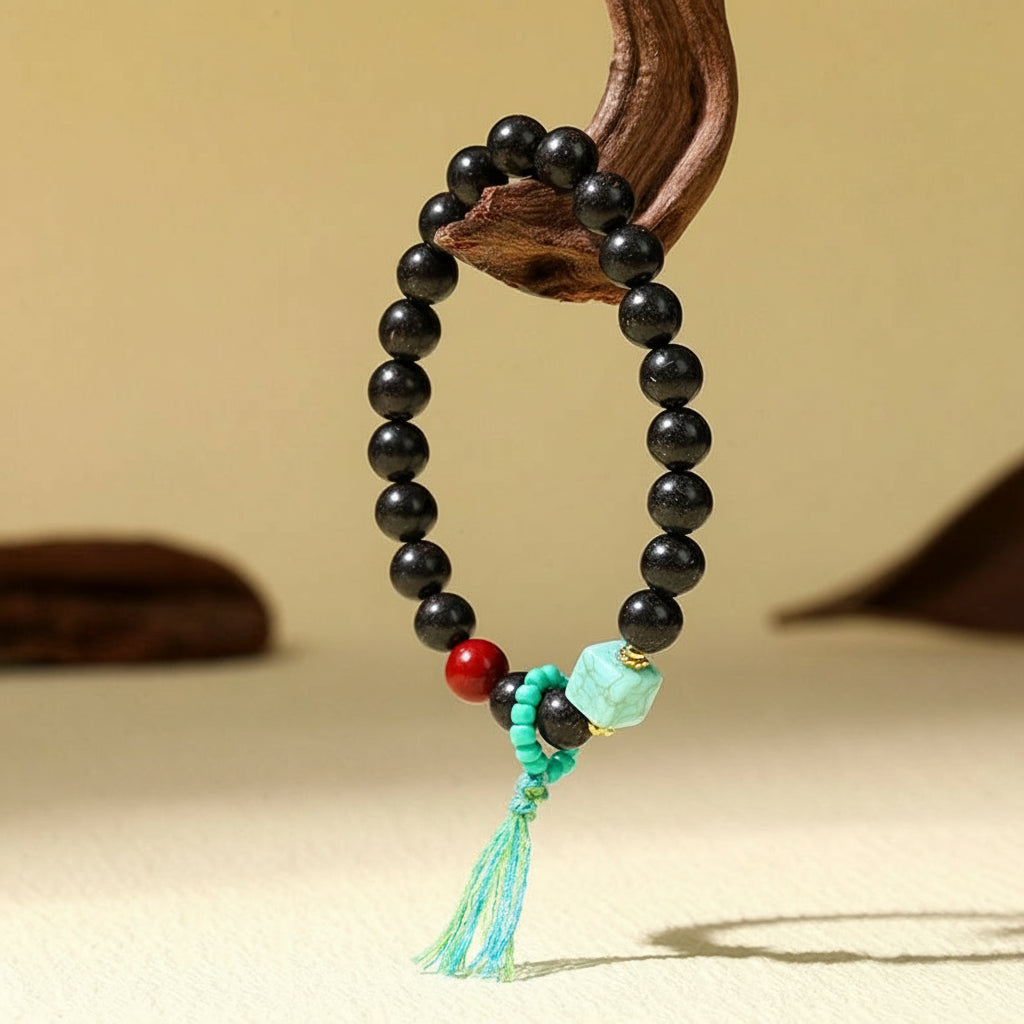 Black Dragon Resin Round-and-Square Bead Bracelet