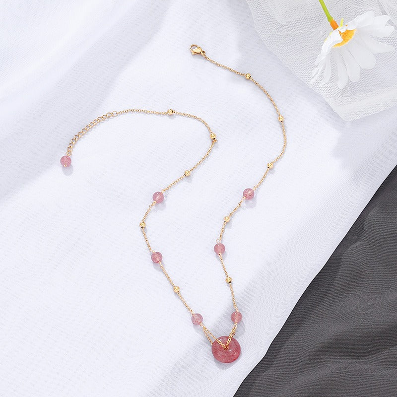 Natural Strawberry Quartz Peace Amulet Crystal Necklace