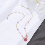Natural Strawberry Quartz Peace Amulet Crystal Necklace