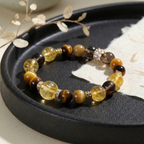 Yellow Tower Crystal Smoky Quartz Tiger Eye Luck Protection Purpose Beaded Bracelet