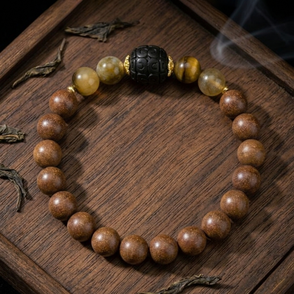Clear Path Herbal Incense Bead Yellow Phantom Quartz Luck Protection Hui Pattern Bracelet