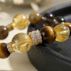 Yellow Tower Crystal Smoky Quartz Tiger Eye Luck Protection Purpose Beaded Bracelet