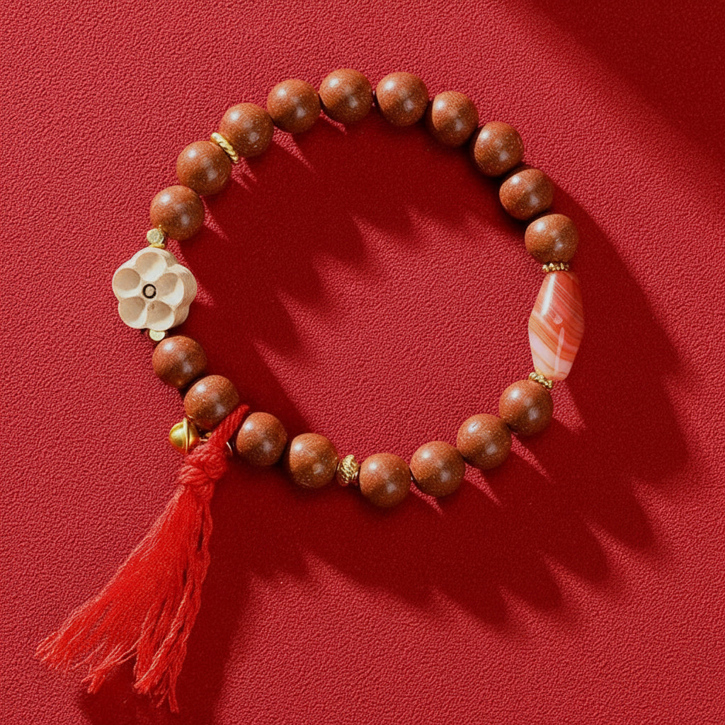 Golden Plum Blossom Agate Dzi Bead Bracelet with Running Rings