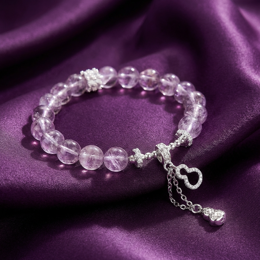 Bolivian Amethyst Fu-Lu Gourd Luck Blessings Protection Beaded Bracelet