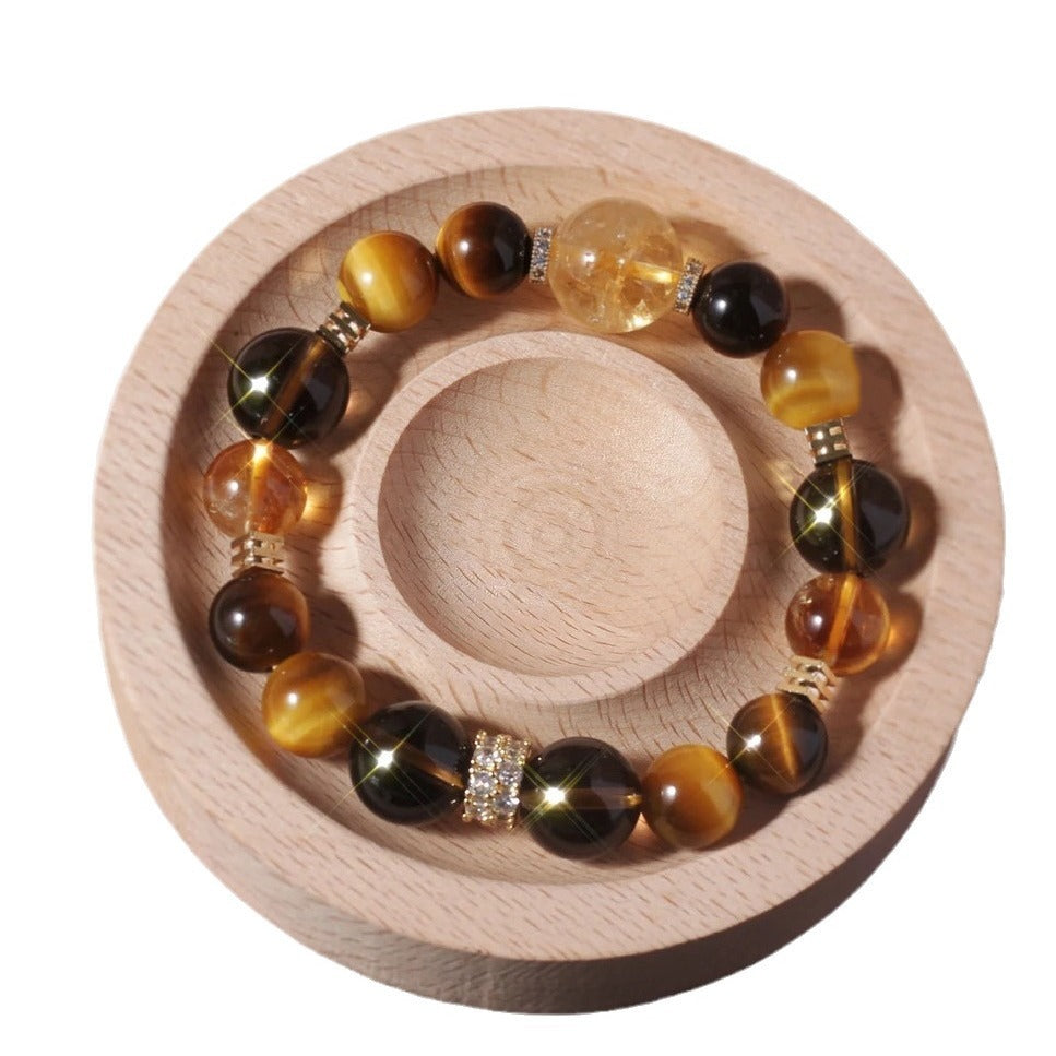 Natural Yellow Topaz & Tiger Eye Crystal Bead Bracelet