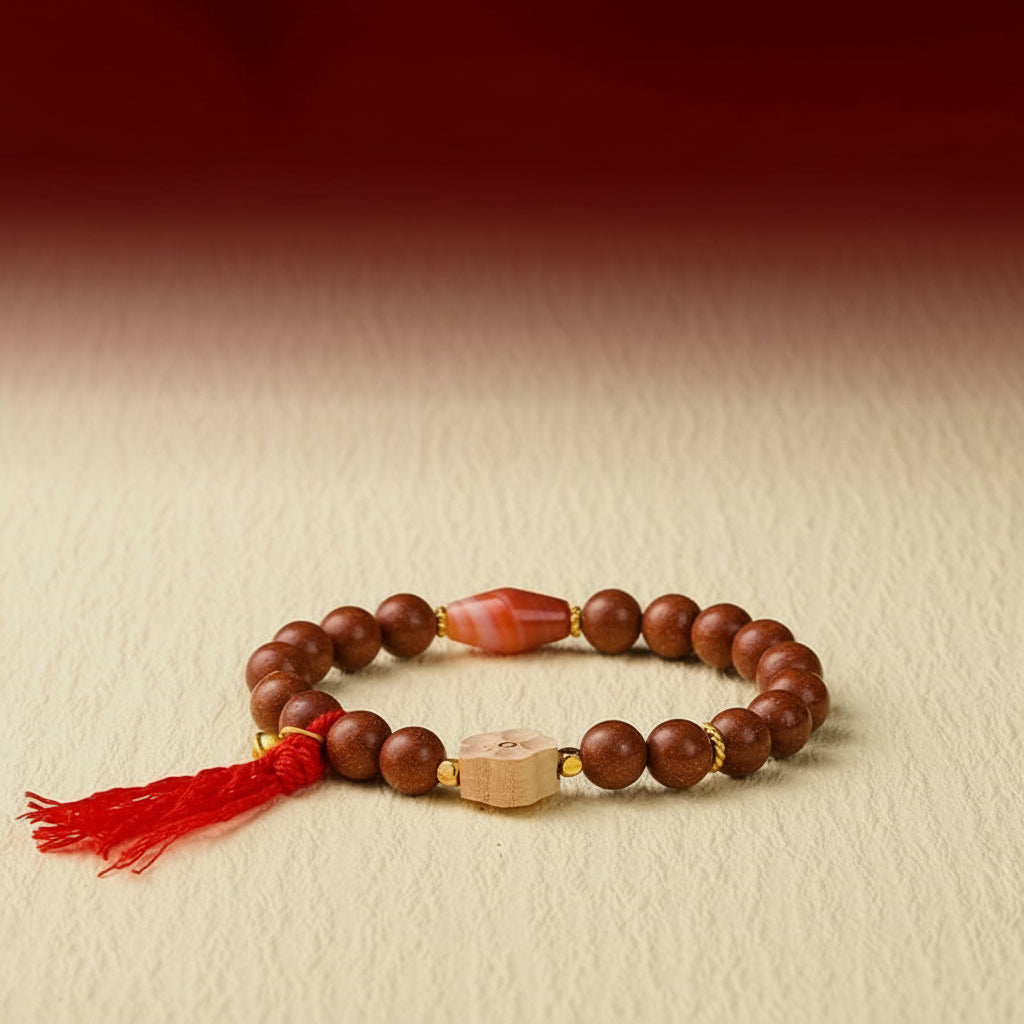 Golden Plum Blossom Agate Dzi Bead Bracelet with Running Rings
