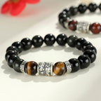 Silver Prayer Wheel Bracelet with Obsidian & Tiger Eye (Men’s)