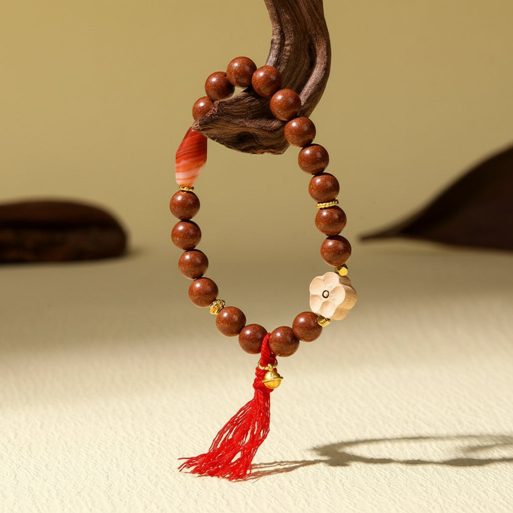 Golden Plum Blossom Agate Dzi Bead Bracelet with Running Rings