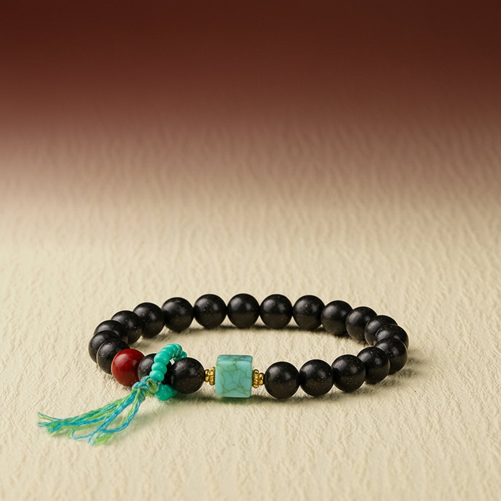 Black Dragon Resin Round-and-Square Bead Bracelet