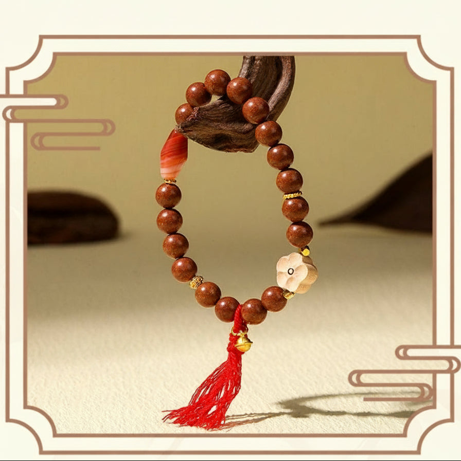 Golden Plum Blossom Agate Dzi Bead Bracelet with Running Rings